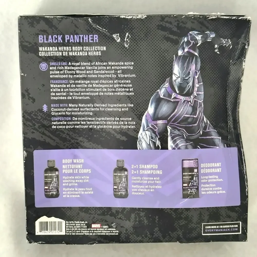 Every Man Jack Marvel Black Panther Body Wash 2in1Shampoo Deodorant Gift Set NEW